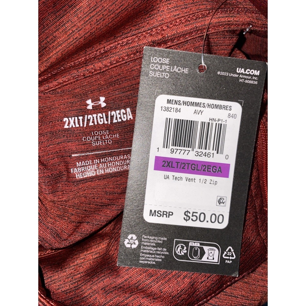 *NWT Under Armour Men's Tech Vent 1/2 Zip‎ Pullover Size 2XL XXL Red 1382184 840 - Picture 9 of 10